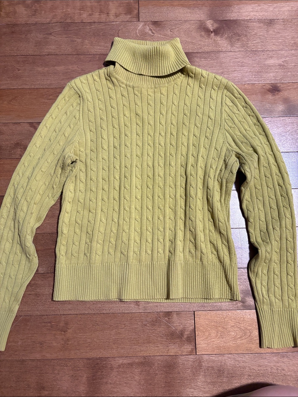 Vintage Cotton Turtleneck Cable Knit Sweater in Chartreuse